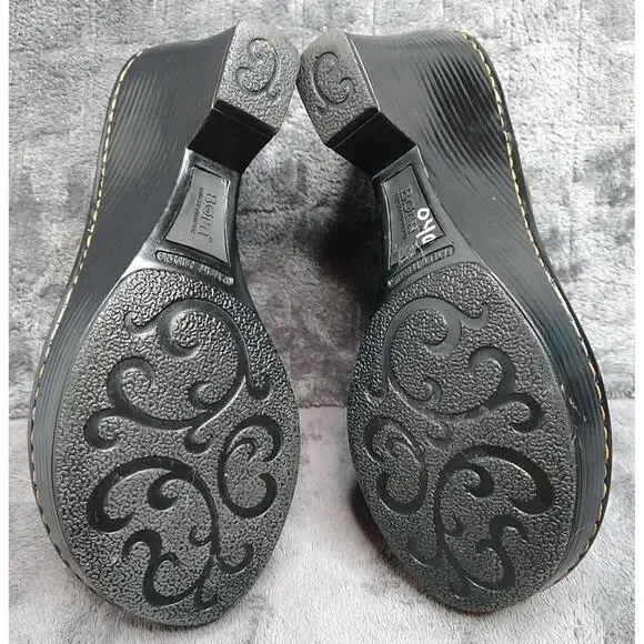 BORN Women's 6 Black Leather Slip-on Comfort Heeled Mule Clog Shoes - Picture 6 of 9